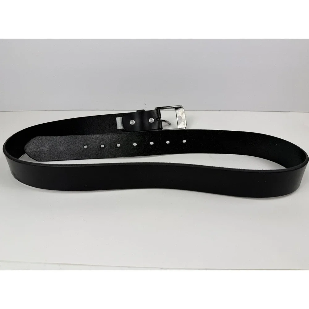 Levis Mens Leather Belt Black Size 38 Silver Tone Harness Buckle Logo Engraved